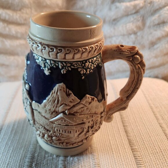 Vintage German Beer Stein with Alpine Lodge Relief – Ornate Handle & Swirl Rim - Picture 1 of 8